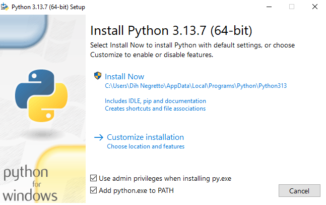 Instalador do Python no Windows