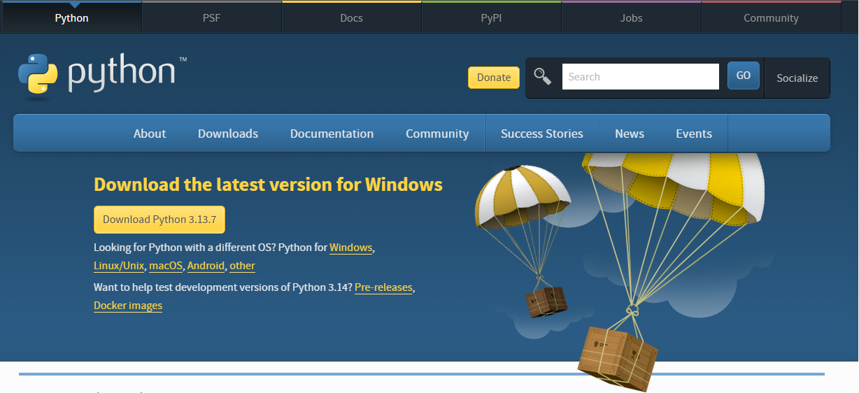Página de download do Python